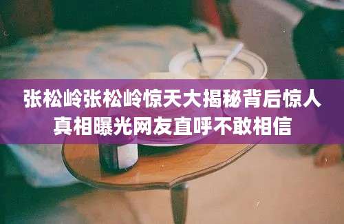 张松岭张松岭惊天大揭秘背后惊人真相曝光网友直呼不敢相信