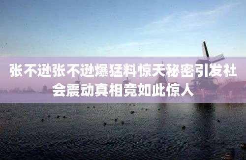 张不逊张不逊爆猛料惊天秘密引发社会震动真相竟如此惊人