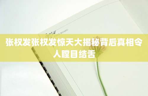 张权发张权发惊天大揭秘背后真相令人瞠目结舌