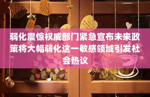 弱化震惊权威部门紧急宣布未来政策将大幅弱化这一敏感领域引发社会热议