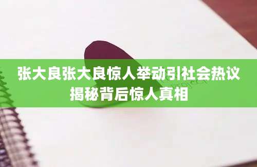 张大良张大良惊人举动引社会热议揭秘背后惊人真相