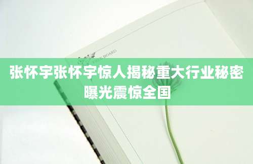 张怀宇张怀宇惊人揭秘重大行业秘密曝光震惊全国