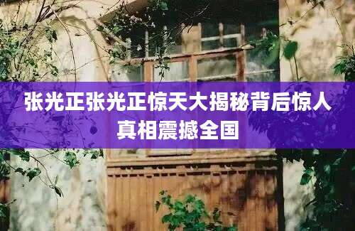张光正张光正惊天大揭秘背后惊人真相震撼全国