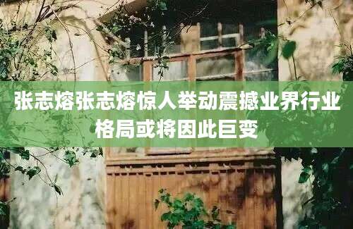 张志熔张志熔惊人举动震撼业界行业格局或将因此巨变