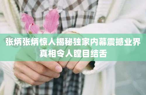 张炳张炳惊人揭秘独家内幕震撼业界真相令人瞠目结舌