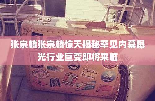 张宗麟张宗麟惊天揭秘罕见内幕曝光行业巨变即将来临
