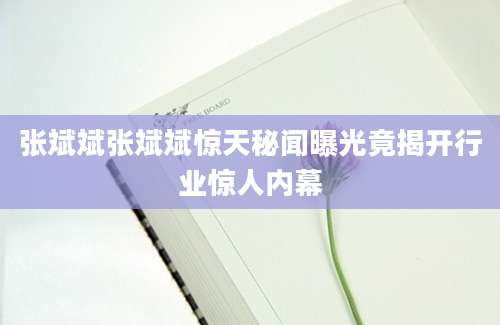 张斌斌张斌斌惊天秘闻曝光竟揭开行业惊人内幕