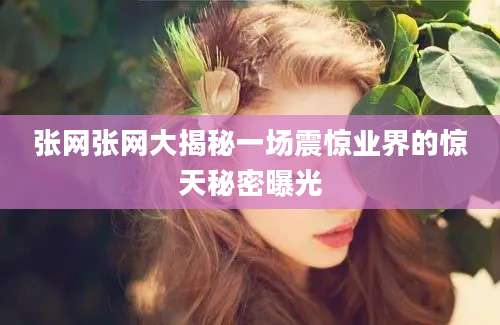 张网张网大揭秘一场震惊业界的惊天秘密曝光