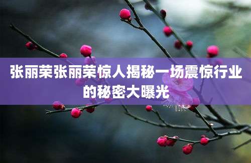 张丽荣张丽荣惊人揭秘一场震惊行业的秘密大曝光