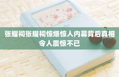 张耀祠张耀祠惊爆惊人内幕背后真相令人震惊不已