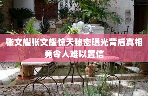 张文耀张文耀惊天秘密曝光背后真相竟令人难以置信