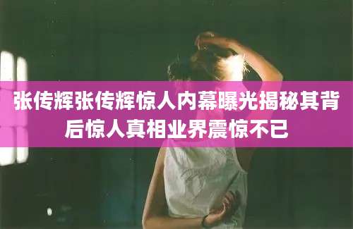 张传辉张传辉惊人内幕曝光揭秘其背后惊人真相业界震惊不已