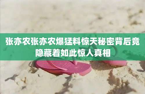 张亦农张亦农爆猛料惊天秘密背后竟隐藏着如此惊人真相