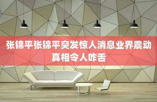 张锦平张锦平突发惊人消息业界震动真相令人咋舌