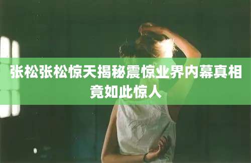 张松张松惊天揭秘震惊业界内幕真相竟如此惊人
