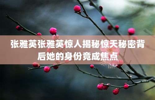 张雅英张雅英惊人揭秘惊天秘密背后她的身份竟成焦点