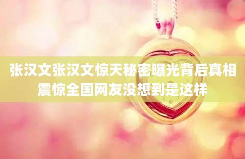 张汉文张汉文惊天秘密曝光背后真相震惊全国网友没想到是这样