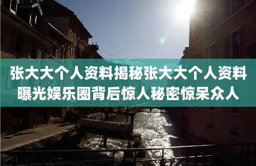 张大大个人资料揭秘张大大个人资料曝光娱乐圈背后惊人秘密惊呆众人