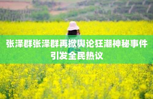 张泽群张泽群再掀舆论狂潮神秘事件引发全民热议