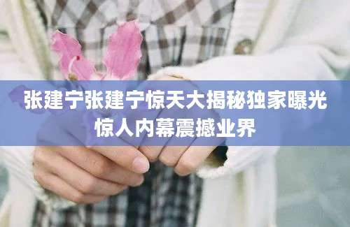 张建宁张建宁惊天大揭秘独家曝光惊人内幕震撼业界