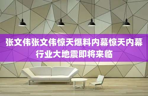 张文伟张文伟惊天爆料内幕惊天内幕行业大地震即将来临