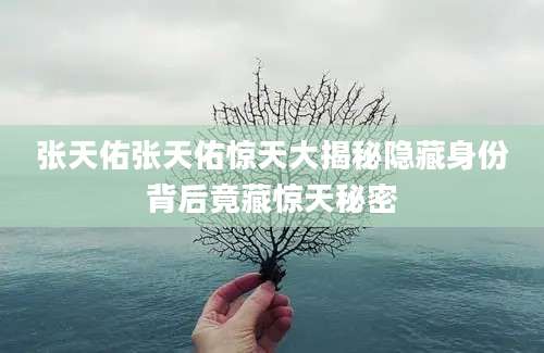 张天佑张天佑惊天大揭秘隐藏身份背后竟藏惊天秘密