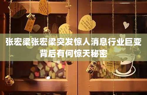 张宏梁张宏梁突发惊人消息行业巨变背后有何惊天秘密