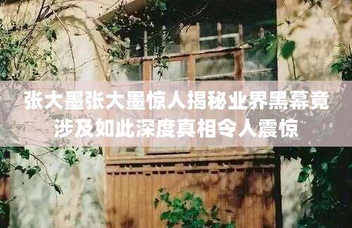 张大墨张大墨惊人揭秘业界黑幕竟涉及如此深度真相令人震惊