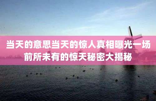 当天的意思当天的惊人真相曝光一场前所未有的惊天秘密大揭秘